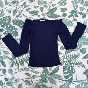 Chic Navy Off-Shoulder Long Sleeve Top